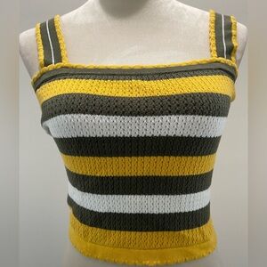 Express Yellow and Gray Striped Crop Top